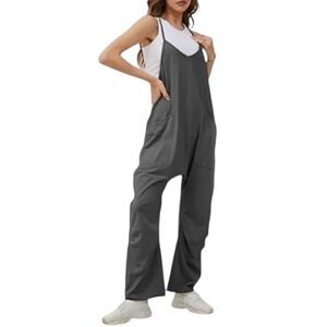 Jumpsuit Spaghetti Strap Casual Loose Fit Overalls Romper Gray Women Size Medium